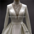 Jancember Luxury v neck Bridal Mermaid long sleeve wedding dress bridal gown satin